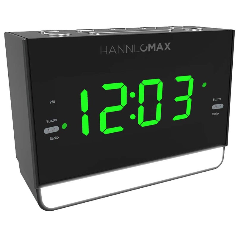 HANNLOMAX HX-128CR Alarm Clock Radio, PLL FM Radio, 1.2 inches Green LED Display, Dual Alarm, 6 Levels Night Light, USB Port for 1A Charging, AC/DC Adaptor Included - Image 2